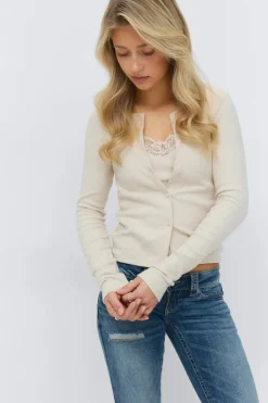 14+ 2 in 1 lace rib cardigan