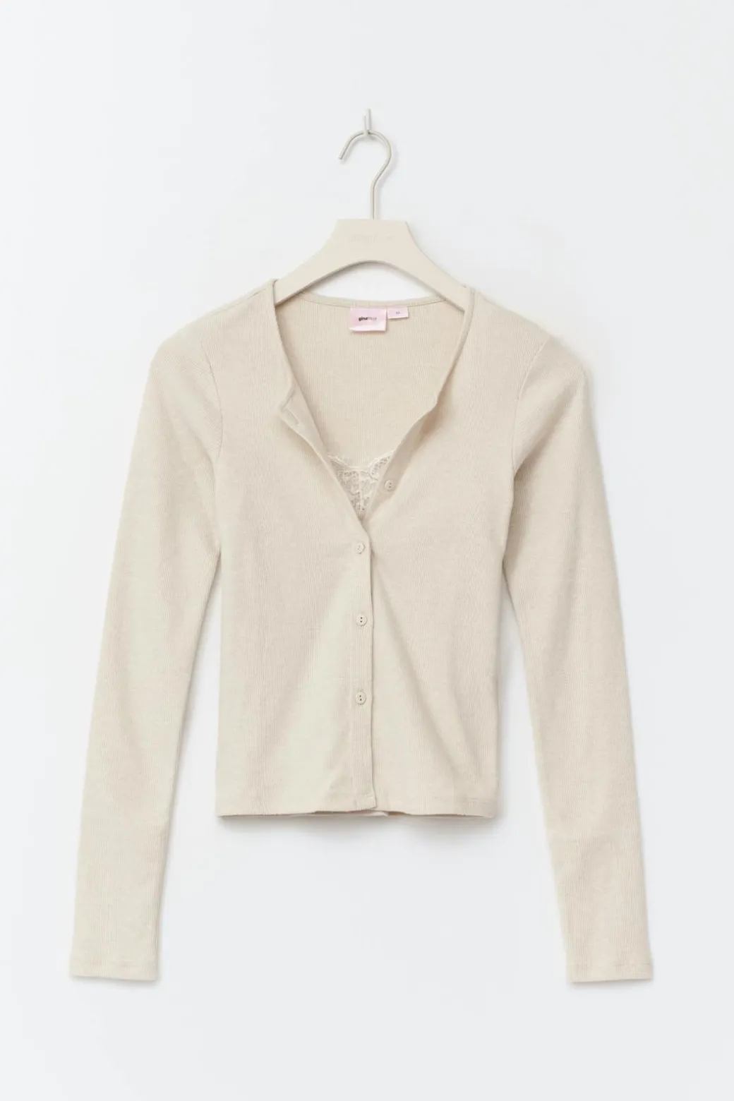 14+ 2 in 1 lace rib cardigan