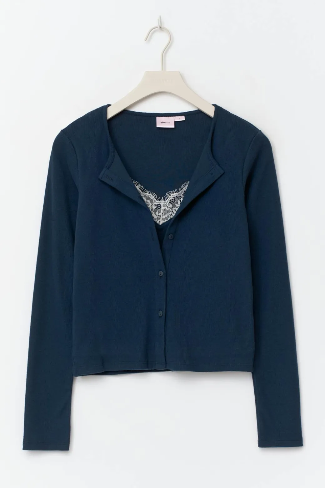 14+ 2 in 1 lace rib cardigan
