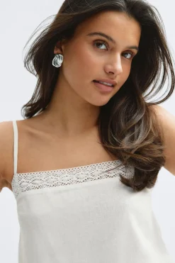 14+ crochet linen blend top