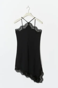 Asymmetric lace mini dress