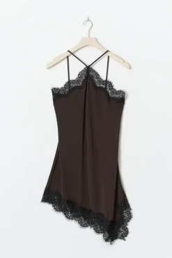 Asymmetric lace mini dress