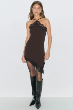 Asymmetric lace mini dress