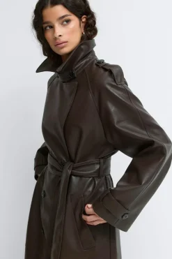 Belted pu trench coat