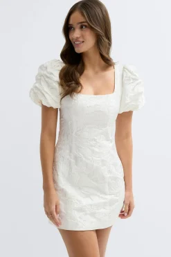 Brocade puffsleeve mini dress