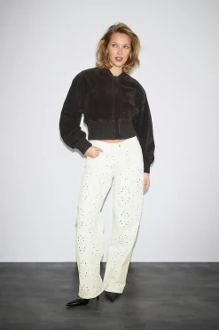 Broderie denim jeans