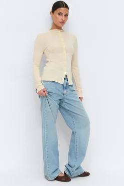 Button down funnel neck top