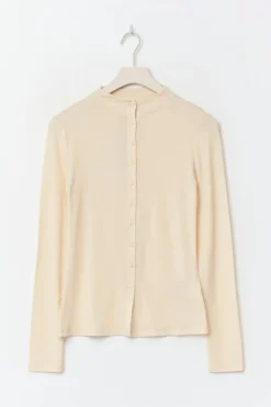 Button down funnel neck top