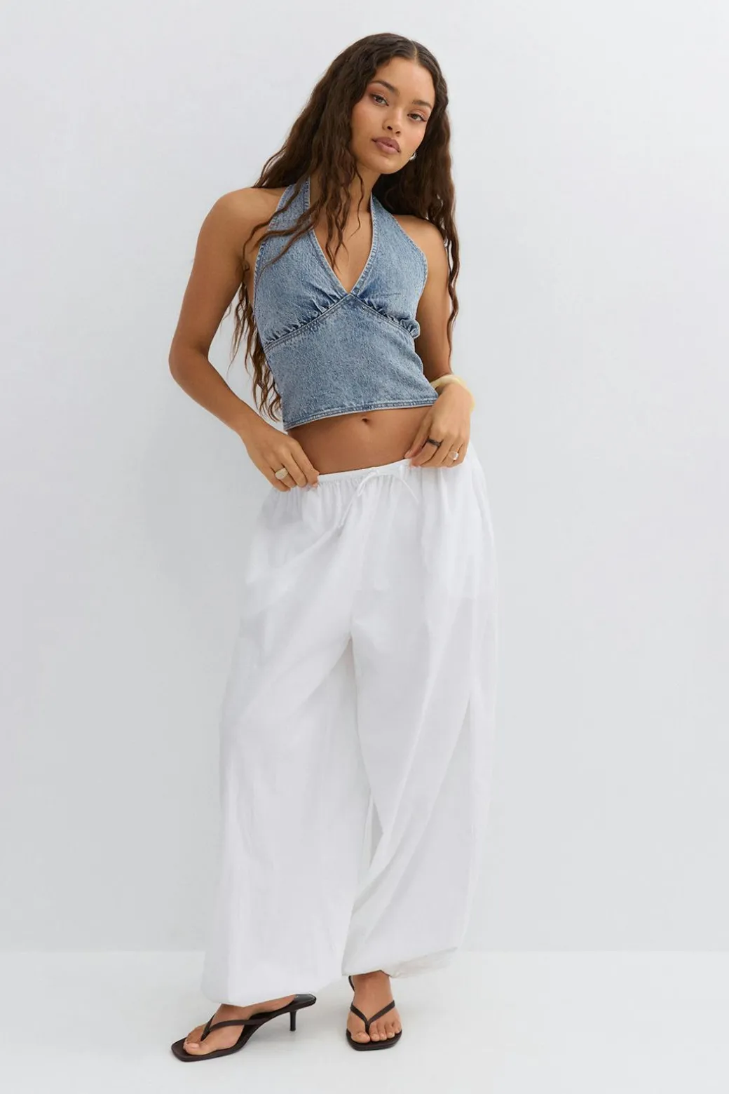 Denim rhinestone top