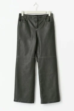 Distressed pu trousers
