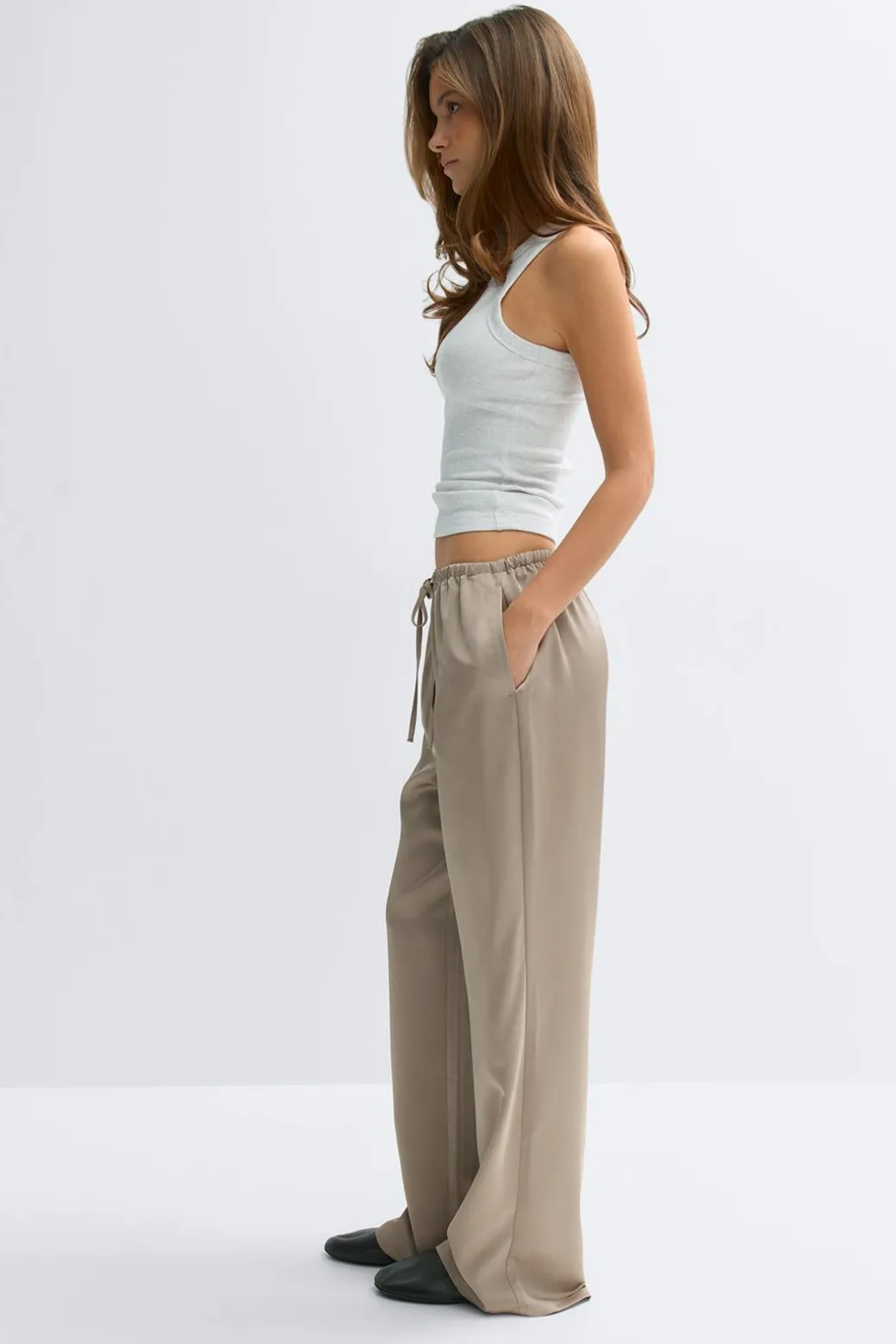 Drawstring satin trousers