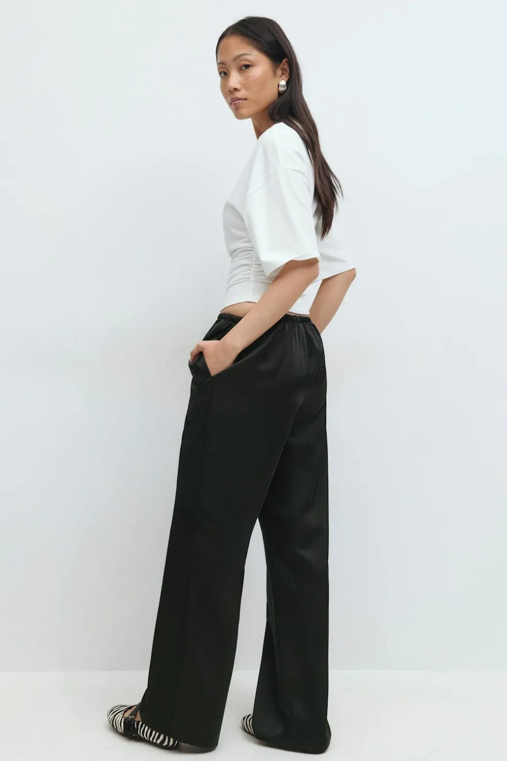 Drawstring satin trousers