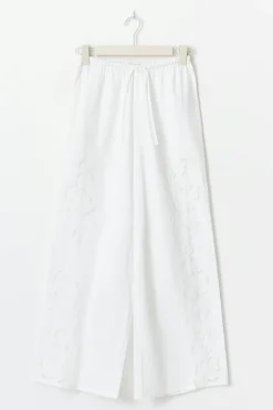 Embroidery poplin trousers