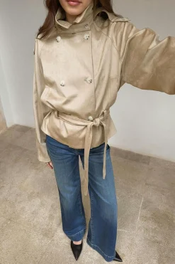 Faux suede belted jacket