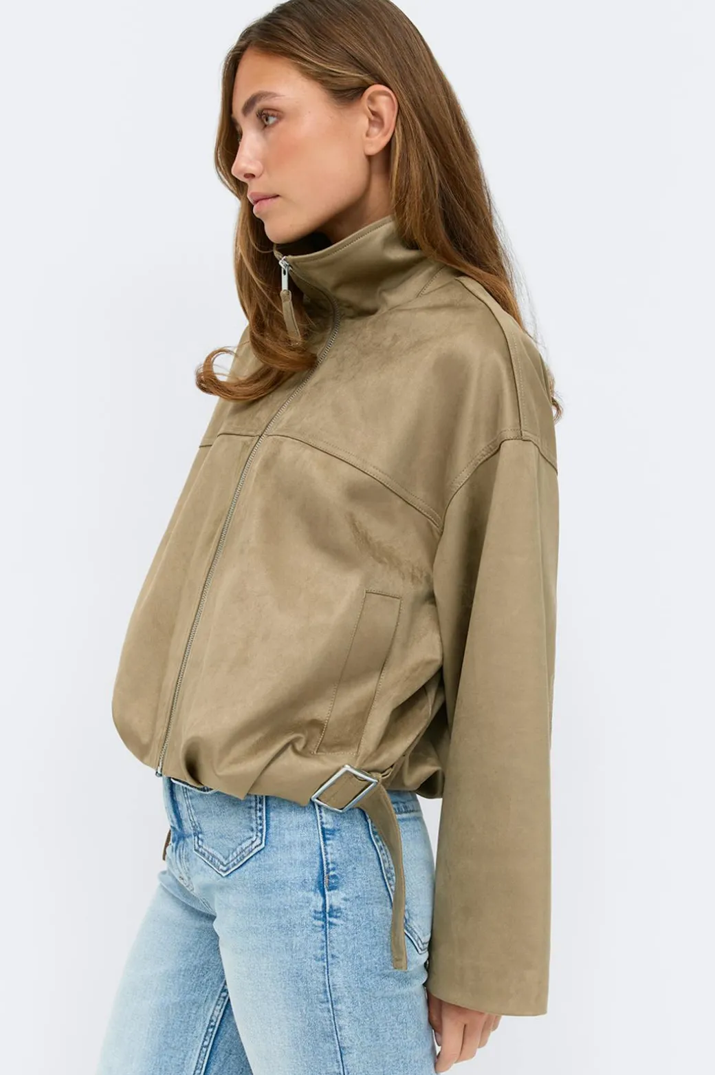 Faux suede high neck jacket