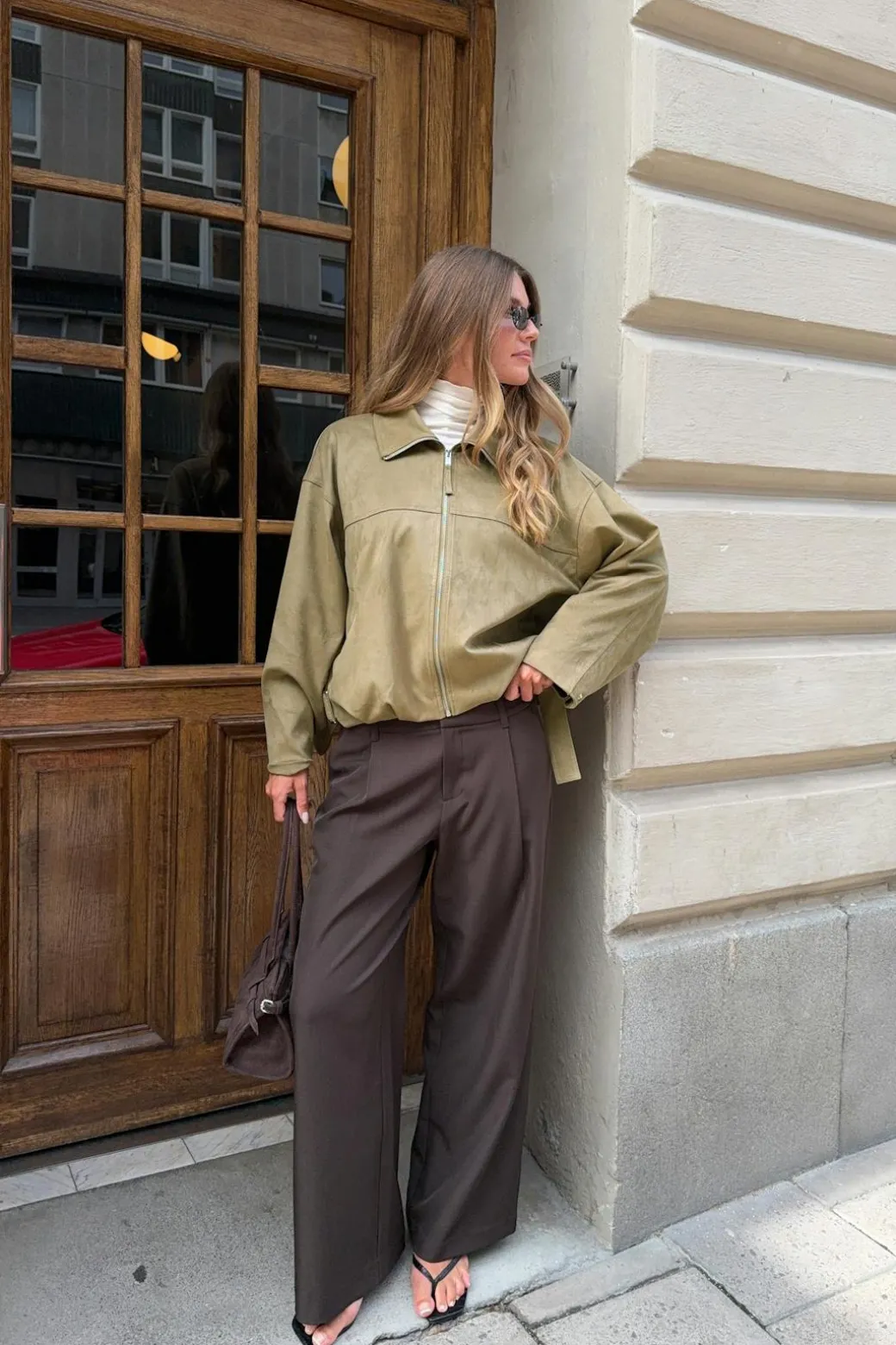 Faux suede high neck jacket