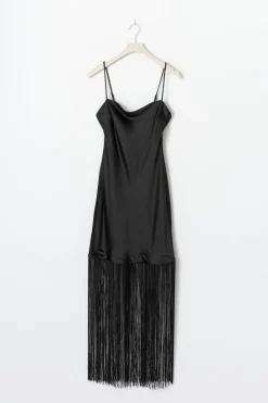 Fringe satin maxi dress