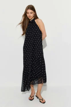Halterneck asymmetric dress