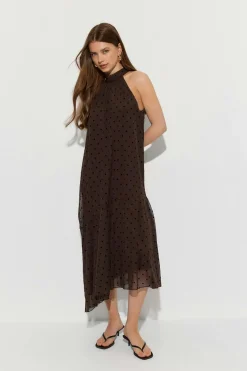 Halterneck asymmetric dress