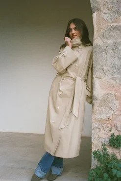 High neck cotton trench coat
