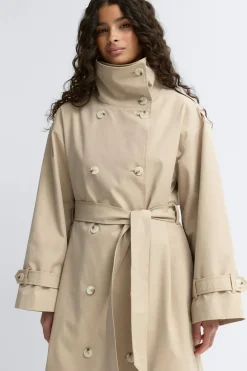 High neck cotton trench coat