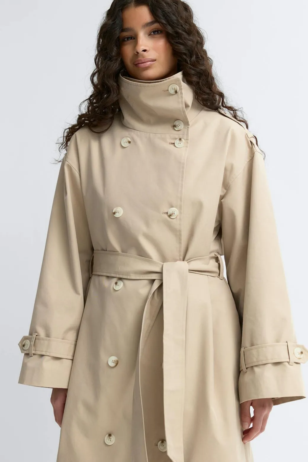 High neck cotton trench coat