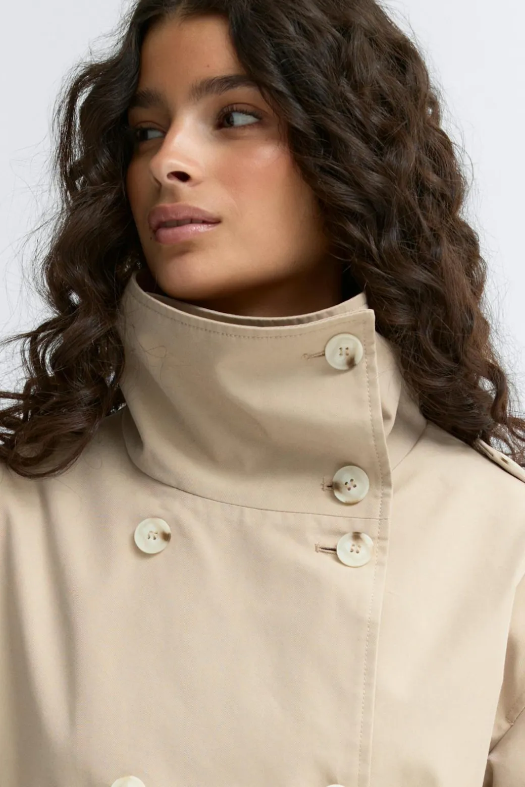 High neck cotton trench coat