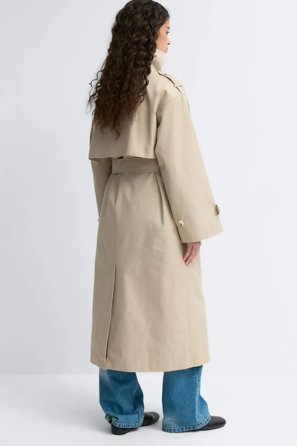 High neck cotton trench coat