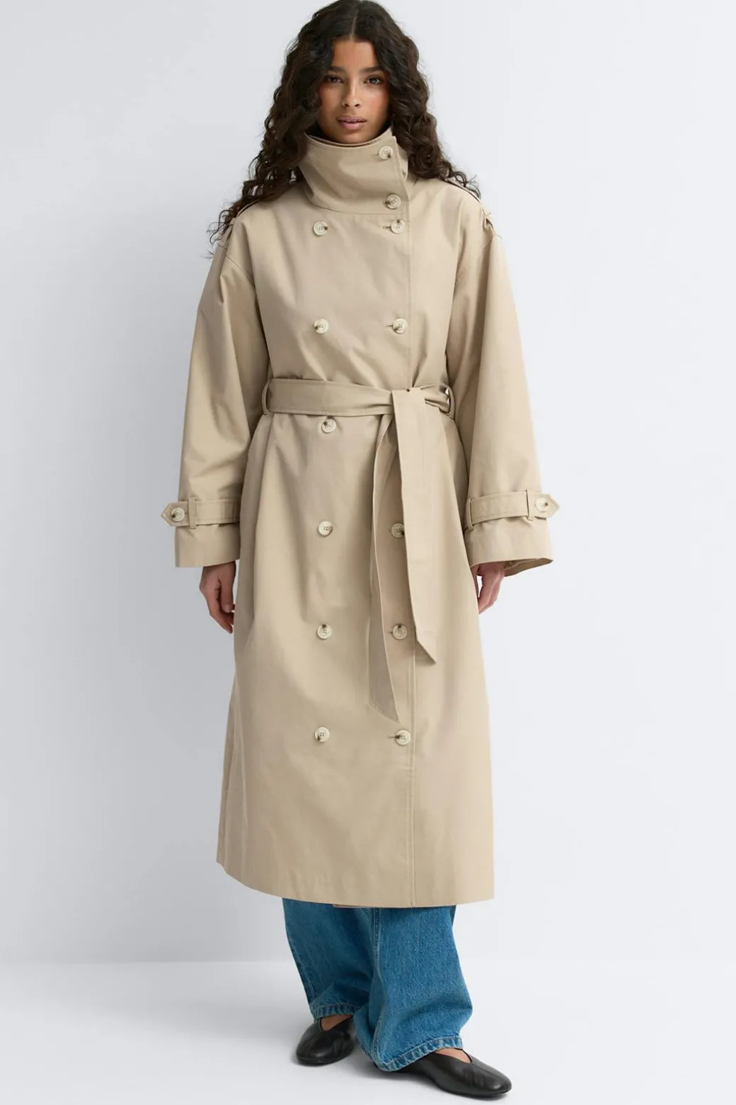 High neck cotton trench coat