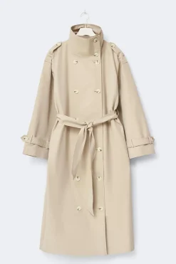 High neck cotton trench coat