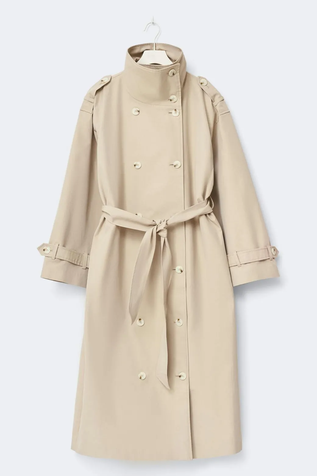 High neck cotton trench coat