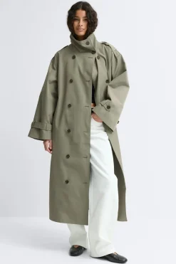 High neck cotton trench coat