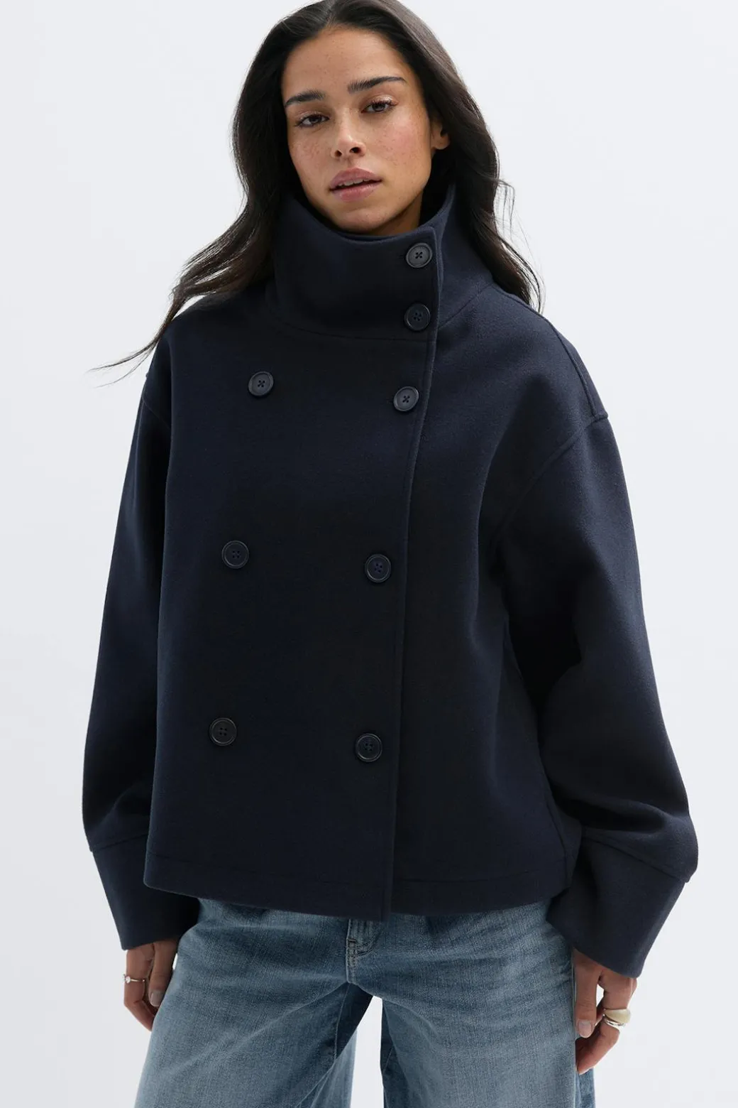 High neck short felt jacket