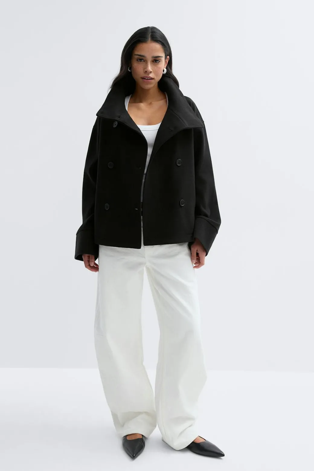High neck short felt jacket