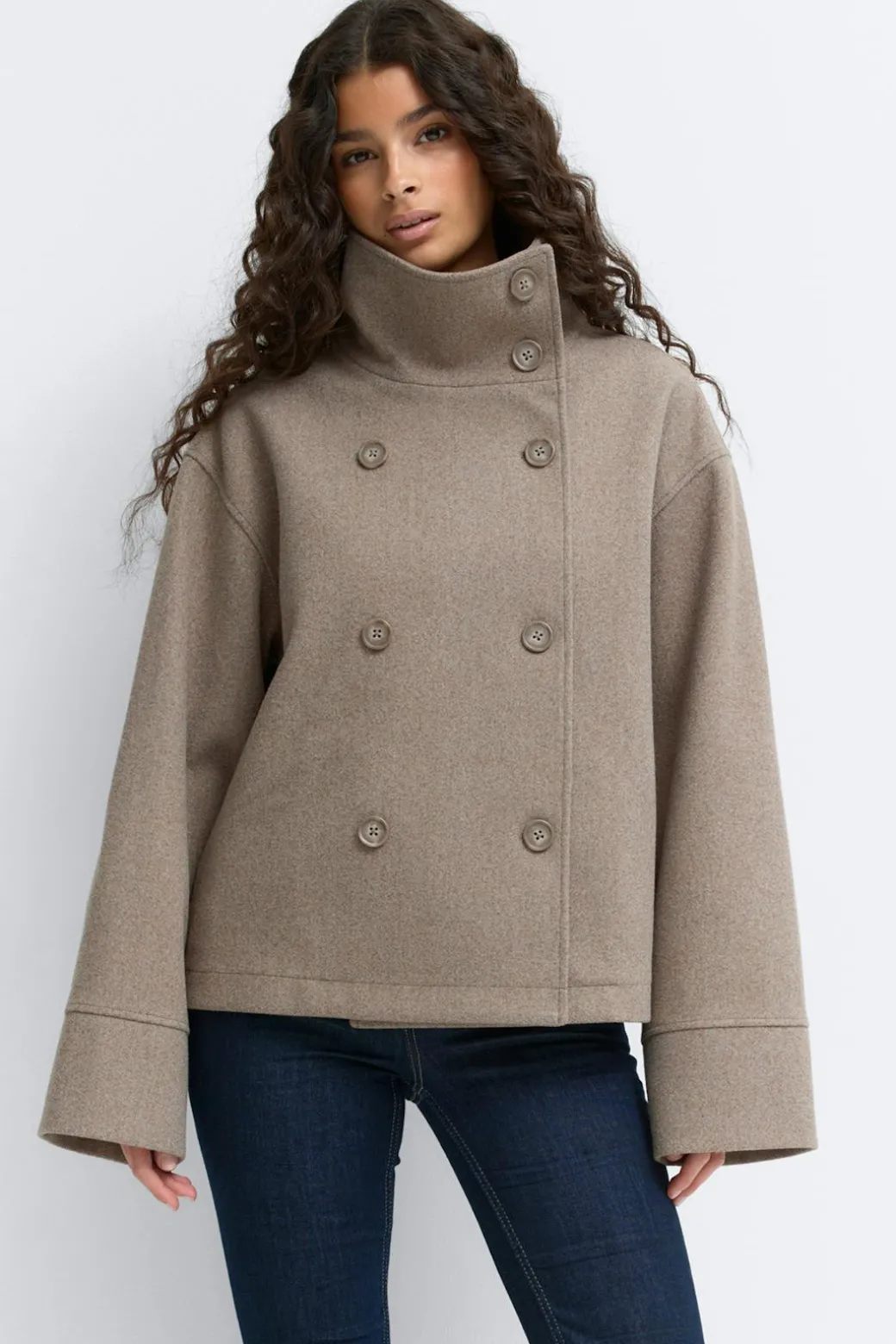 High neck short felt jacket