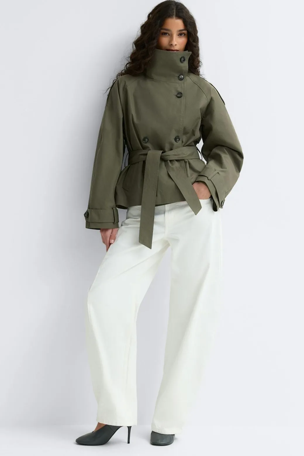 High neck trench jacket