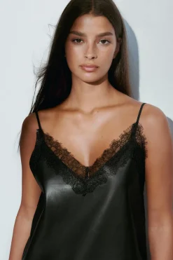 Lace detail pu dress