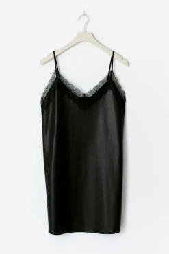 Lace detail pu dress