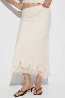 Lace satin midi skirt