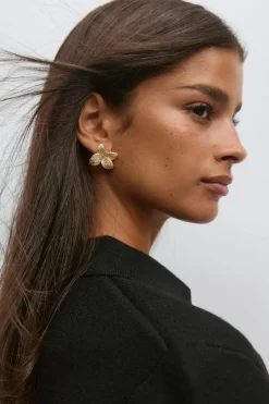Pave flower earrings