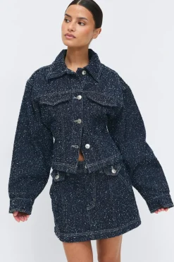 Peplum boucle denim jacket