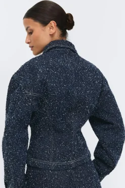Peplum boucle denim jacket