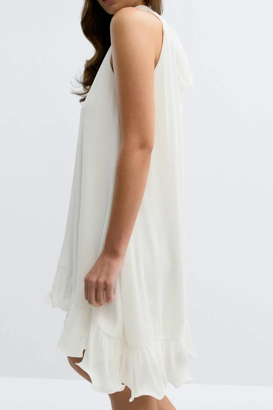Pleated frill mini dress