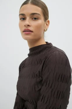 Pleated funnel neck top