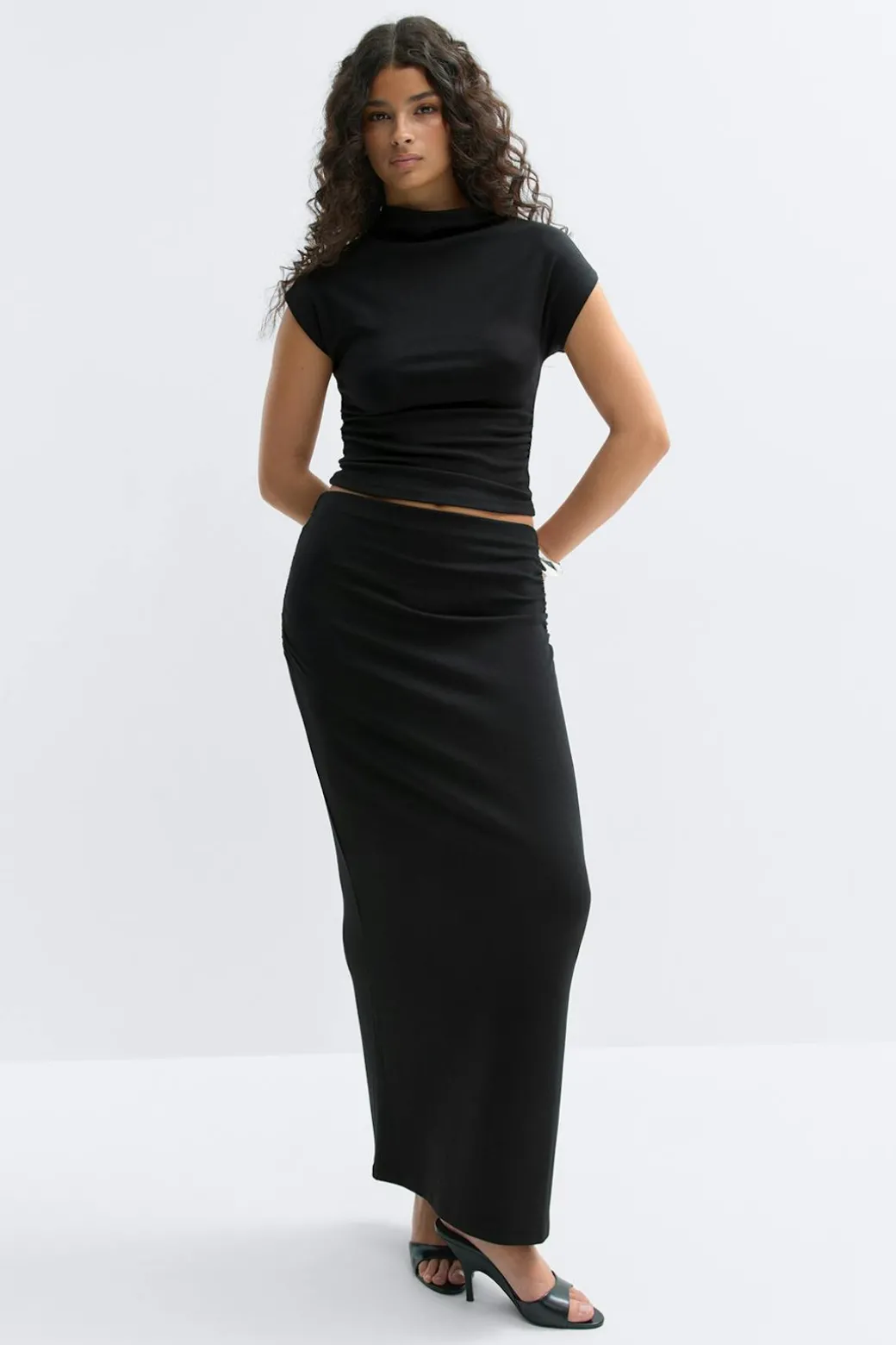 Ruched maxi skirt