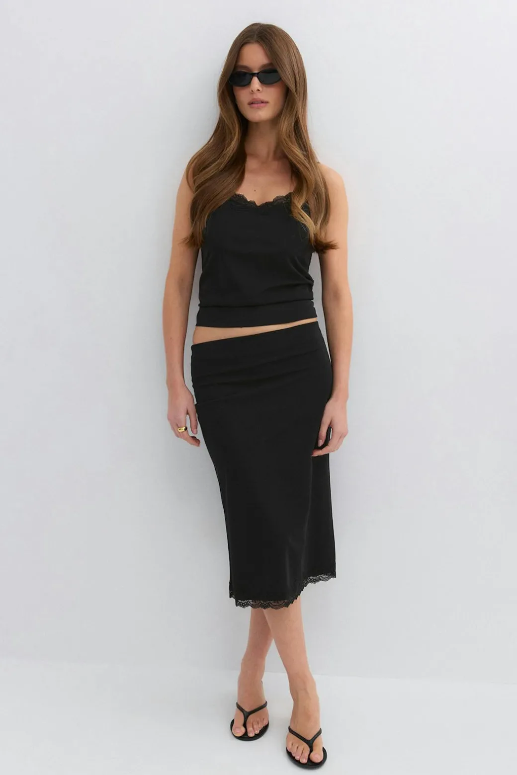 90s midi lace detail skirt