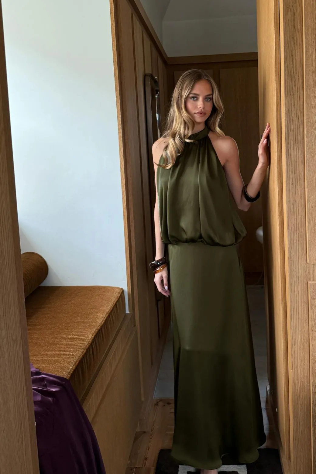 Satin halterneck maxi dress