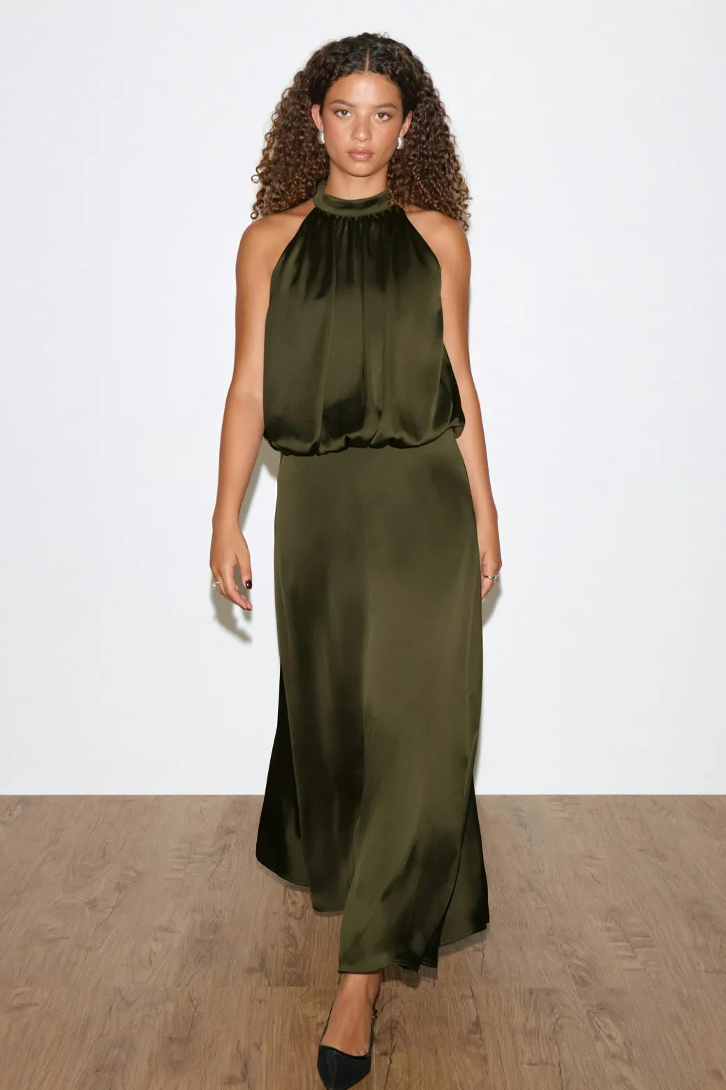 Satin halterneck maxi dress