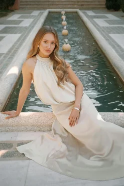 Satin halterneck maxi dress
