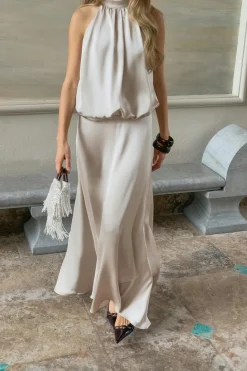 Satin halterneck maxi dress